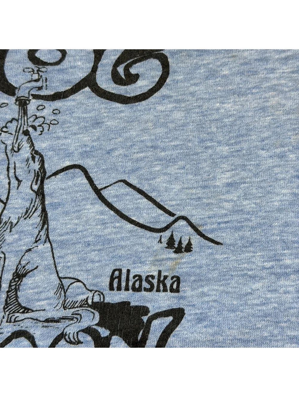 True Vintage 80s Howling Dog Saloon Alaska Ringer T Shirt L Blue Souvenir Beer